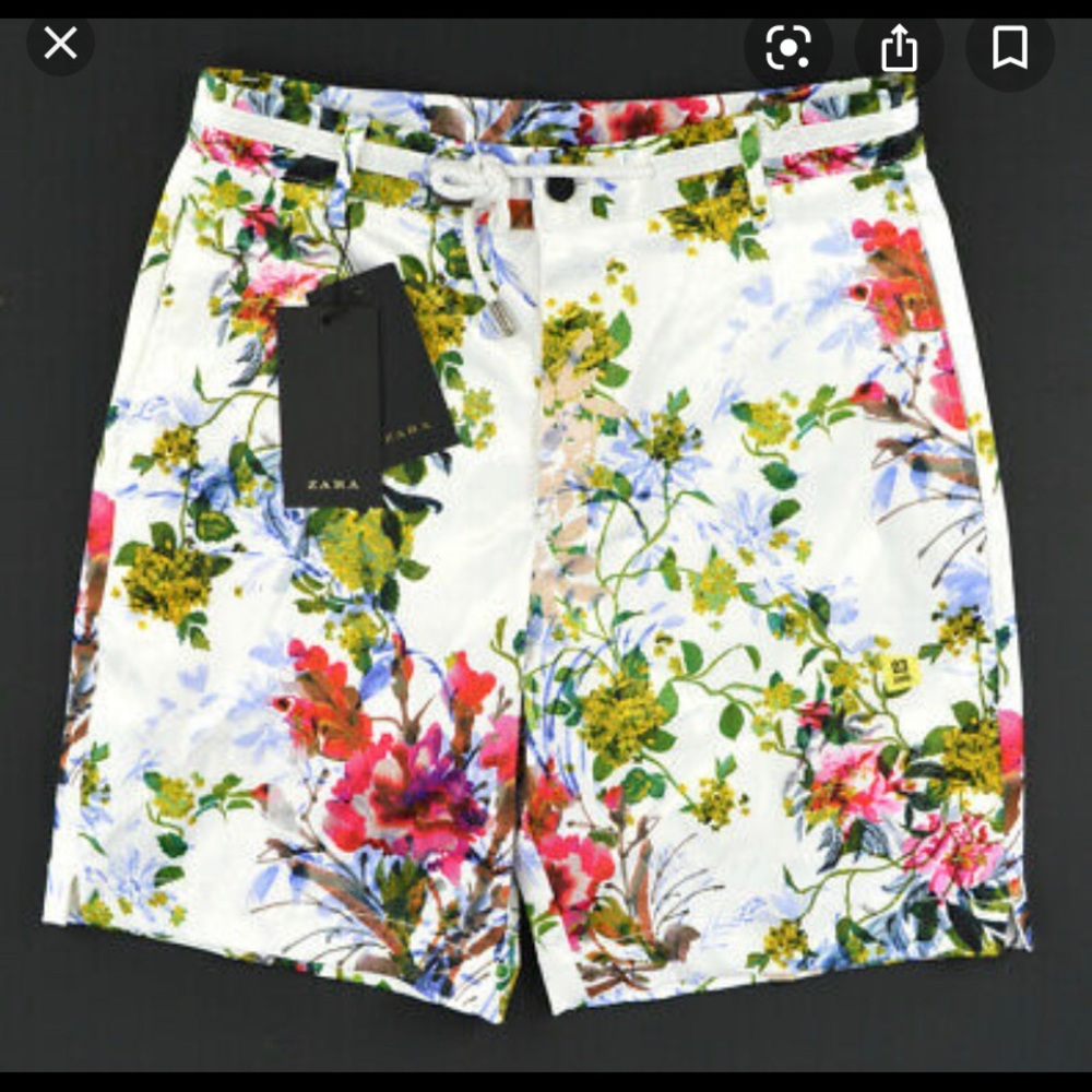 Zara Floral Bermuda Drawstring Button Shorts